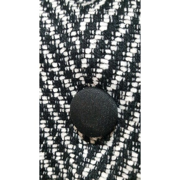 Vintage 90s Skirt Suit Leslie Fay 12 Black Chevron Long Sleeve Faux Leather Trim - Picture 5 of 10